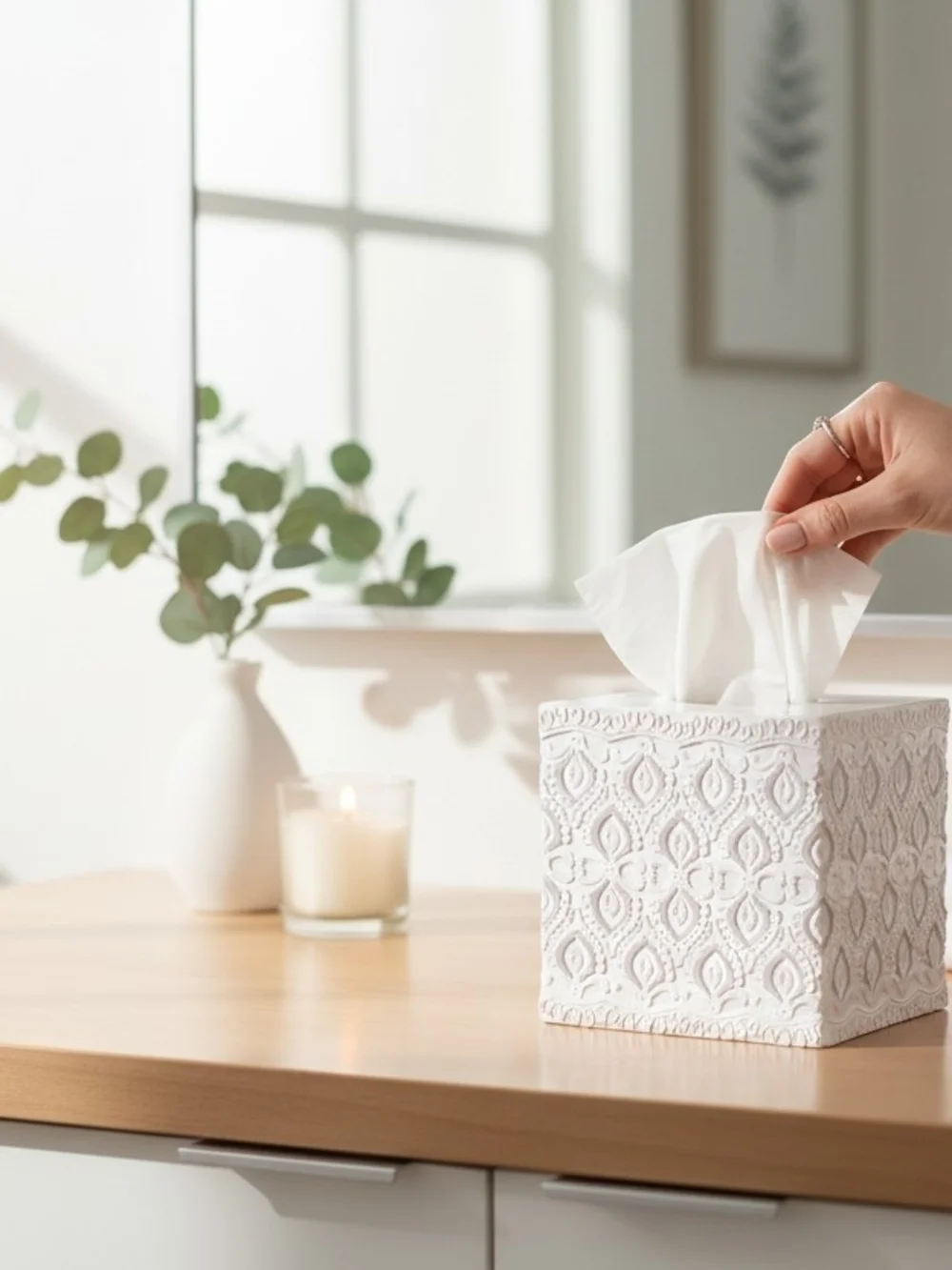 White And Silver Resin Tissue Box Cover 3d Vintage Style Design
